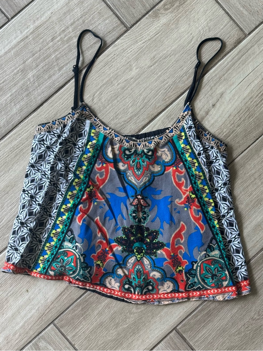 Flying Tomato Multicolor Printed Spaghetti-Strap Camisole - Blue/Red Accents